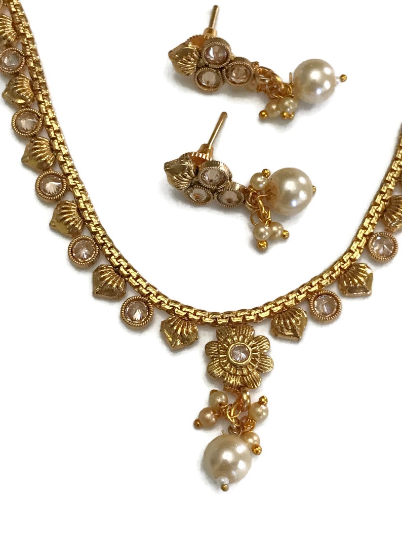 Pearls /& Polki Golden Necklace Pendant Earring Set Indian Bollywood Fashion Party wear Jewelry Na n2128
