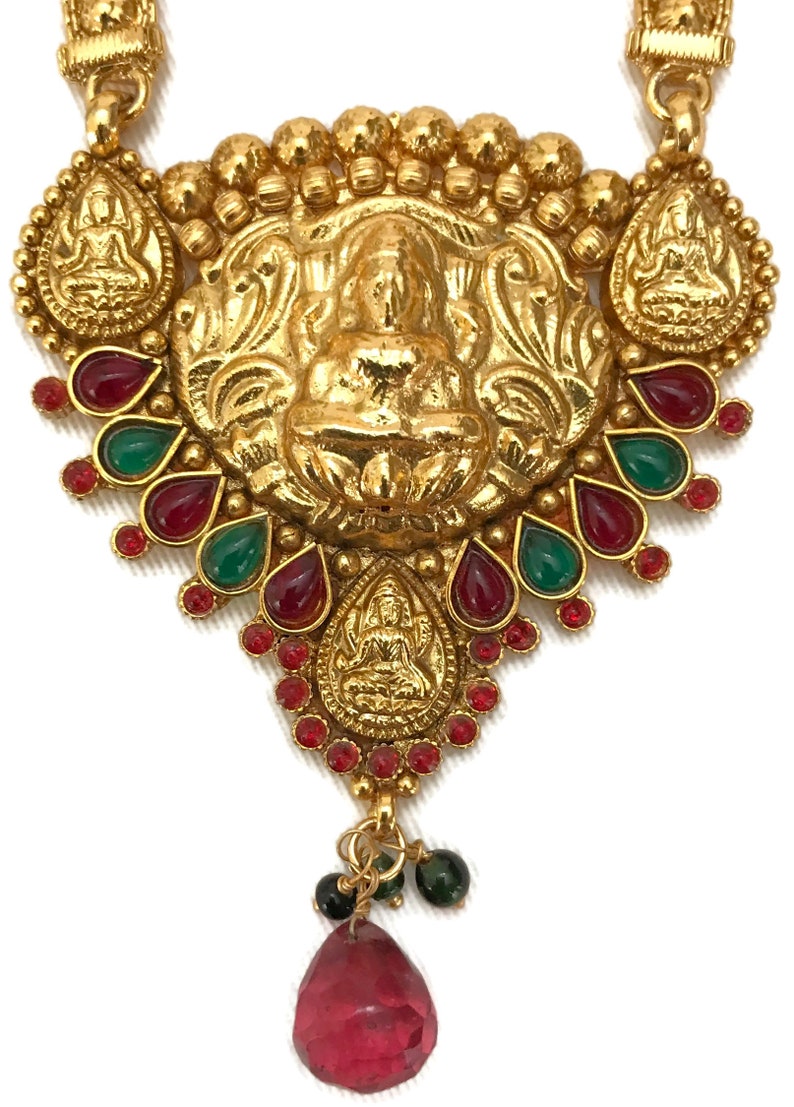 Indian Jewelry Polki Lakshmi Ji Necklace Pendant Set Indian Temple Bollywood Party wear Jewelry Na n180