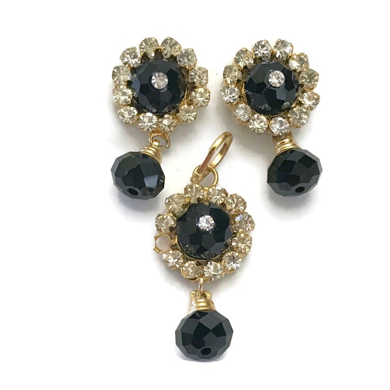 Indian Bollywood Fashion Party wear Jewelry Black /& White Polki Golden Pendant Earring Set Pa p101