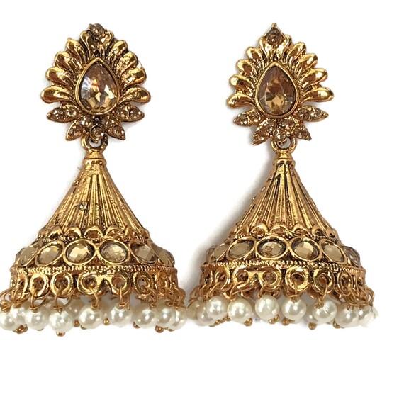 Ea e2048 Indian Bollywood Fashion Party wear Jewelry Blue Polki /& Pearls Jhumka Jhumki Earring set