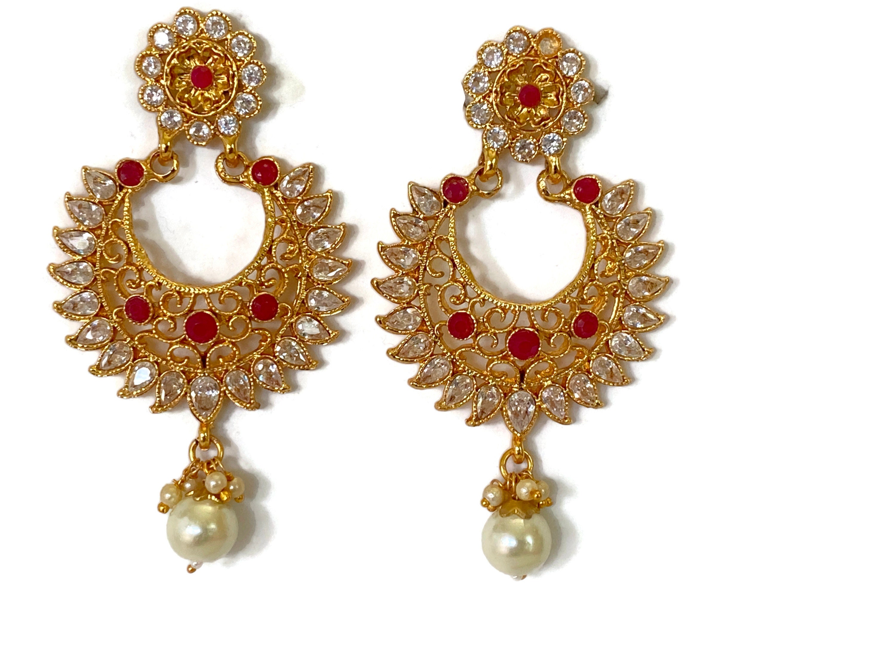 Pearls & Polki Golden Earring Set. Indian Bollywood Fashion | Etsy