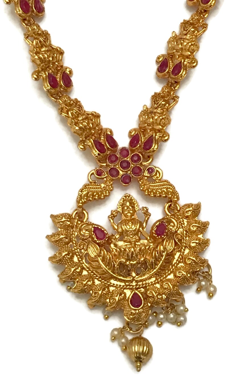 Indian Party wear Jewelry.Surbhi Na n160 Bollywood Fashion Pearls /& Red Polki Golden Necklace with Lakshmi Ji Pendant