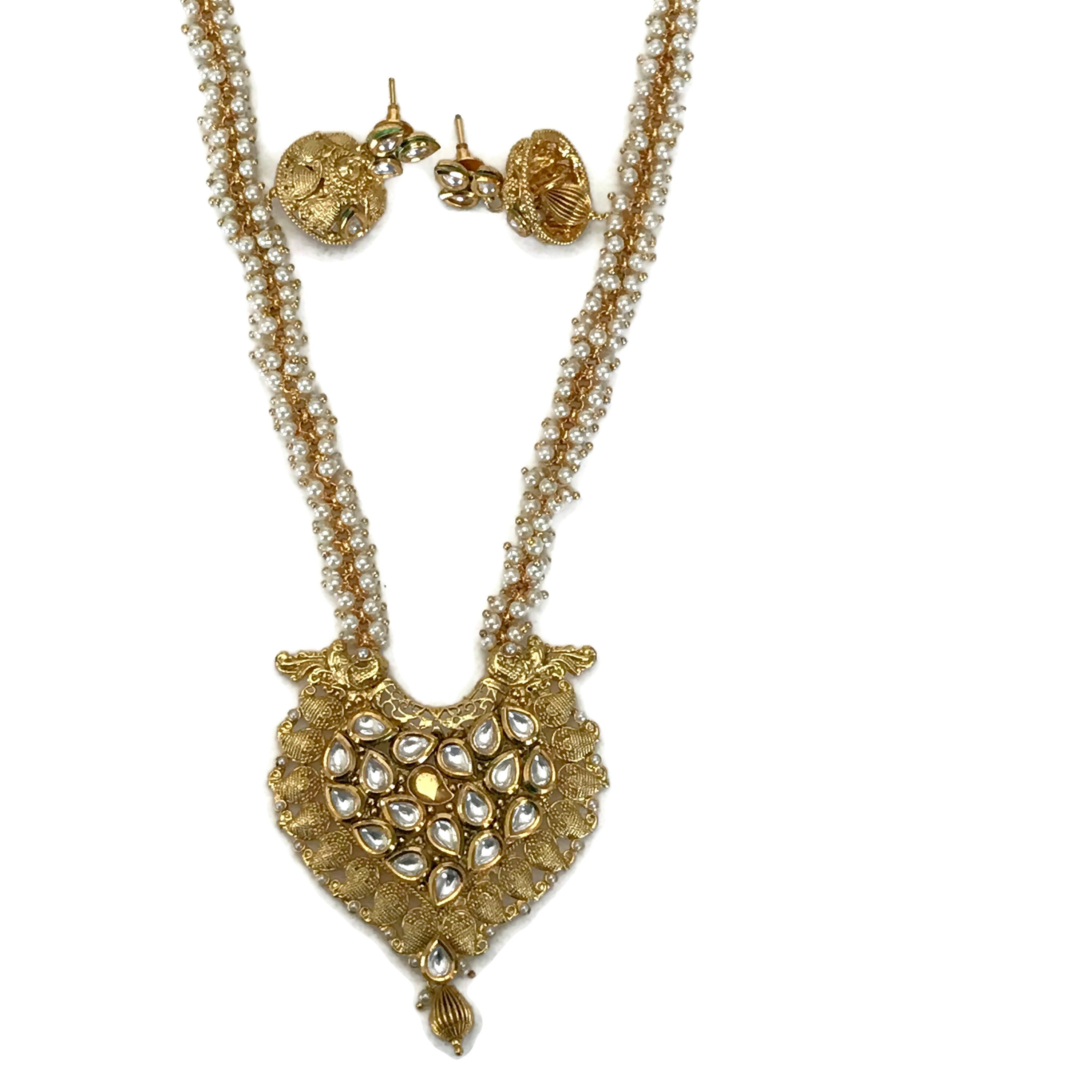 Pearls & Kundan Golden Necklace Pendant Earring Set. Indian | Etsy