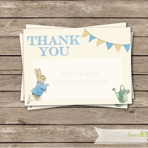 Peter Rabbit Dankeskarten - Erster Geburtstag / Babyparty digital bedruckbare Dankeskarten - 13 x 18 cm