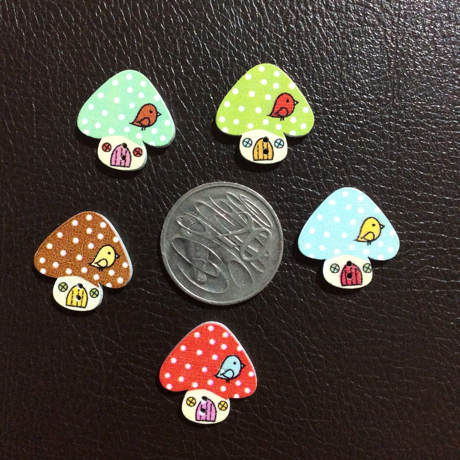 Mushroom buttons Various Colours Wood Buttons packs of 5 Etsy