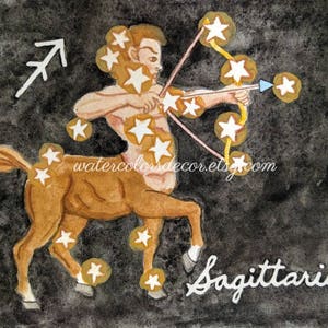 Original Sagittarius Watercolor Painting 5x7 Constellation Art Sagittarius Astrology Astronomy Gift Centaur Archer Star Sign Wall Art