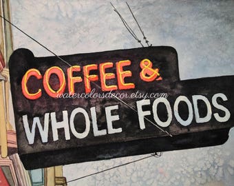 Original Coffee Shop Sign Watercolor Painting. Coffee Painting. Dining room wall art. Coffee wall art. Coffee artwork. Coffee Sign.