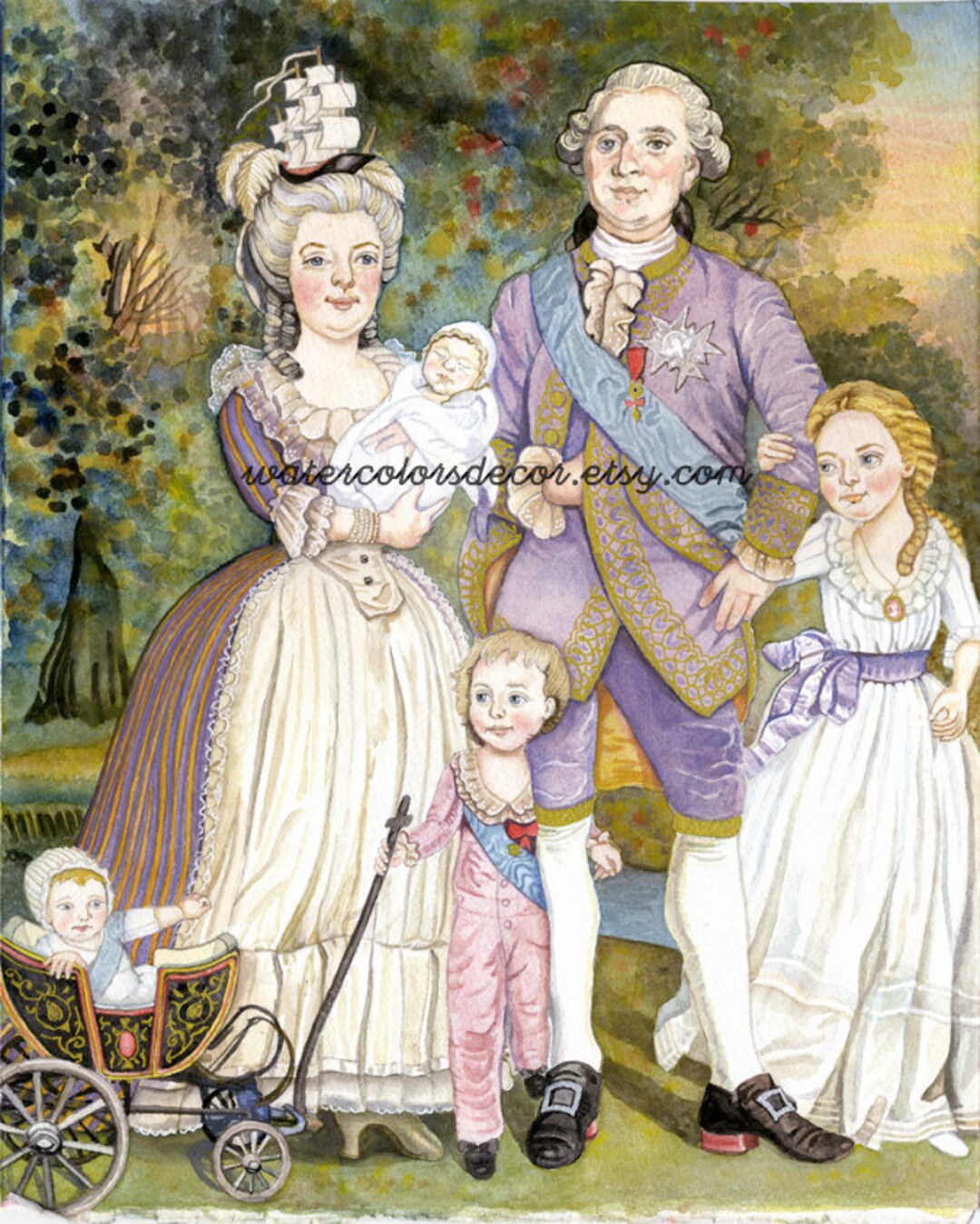 Original Marie Family Watercolor Portraits 11x14 Painting