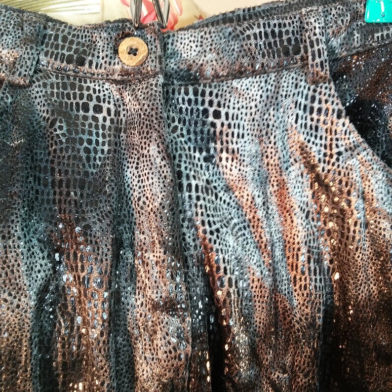 Vtg 90s Carole Little Faux Snakeskin Metallic Pants S