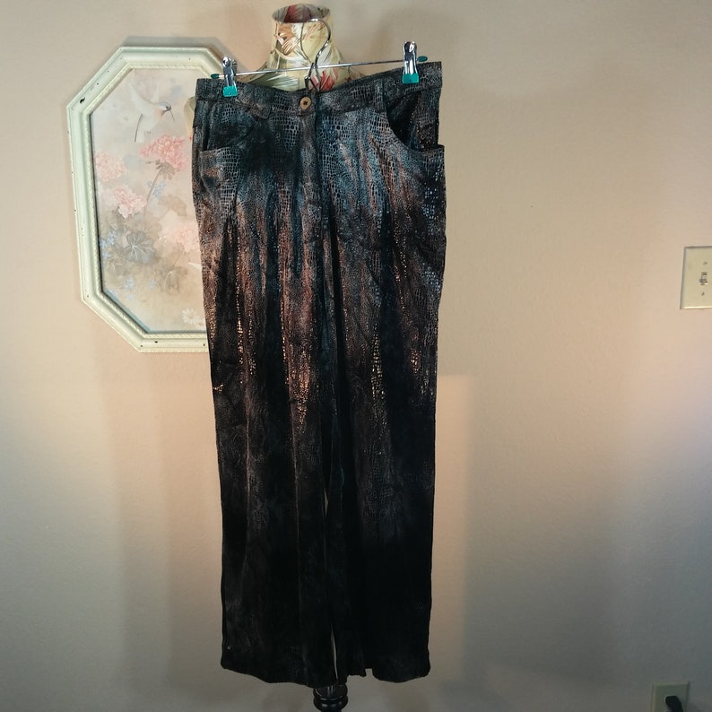 Vtg 90s Carole Little Faux Snakeskin Metallic Pants S