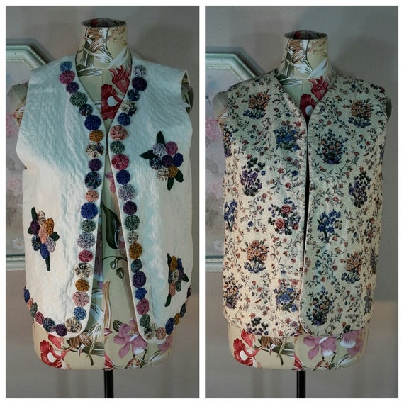 Vtg 70s Reversible Quilted Vest M