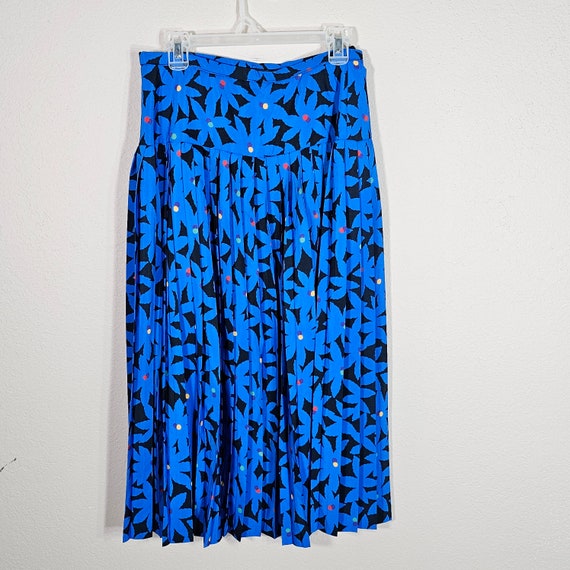 Vintage Handmade Blue Floral Pleated Skirt S - image 3