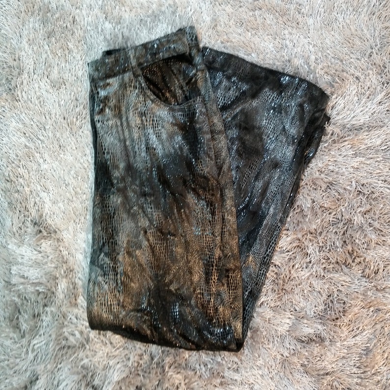 Vtg 90s Carole Little Faux Snakeskin Metallic Pants S