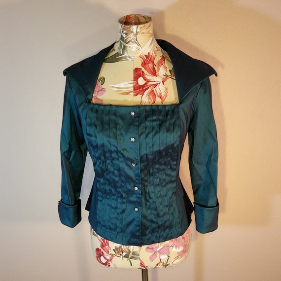 Vintage 80s Cachet Metallic Blue Blouse