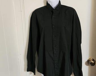 Camisa negra abotonada estilo vintage de los 90 de Perruzo, unisex, talla M, estilo vaquero gótico, cuello mandarín.