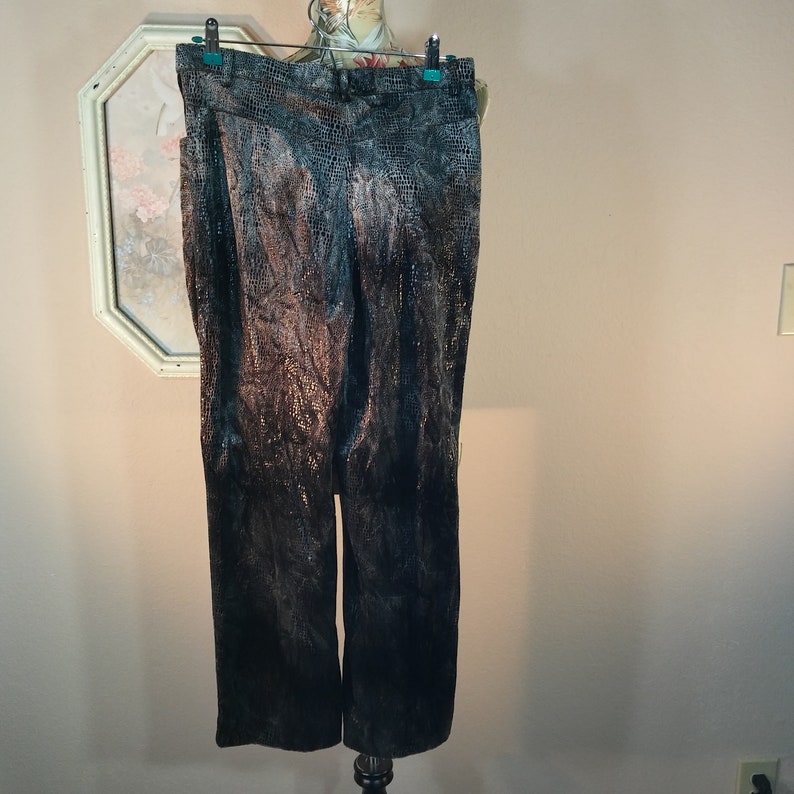 Vtg 90s Carole Little Faux Snakeskin Metallic Pants S