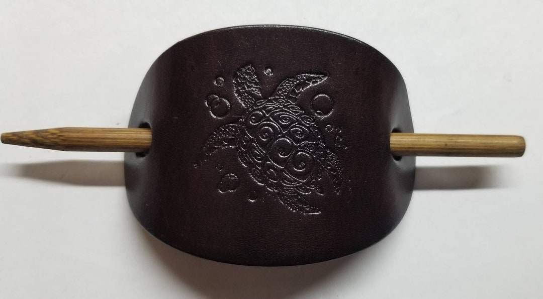 Leather Stick Barrette for Thick Hair Sea Turtle Etsy