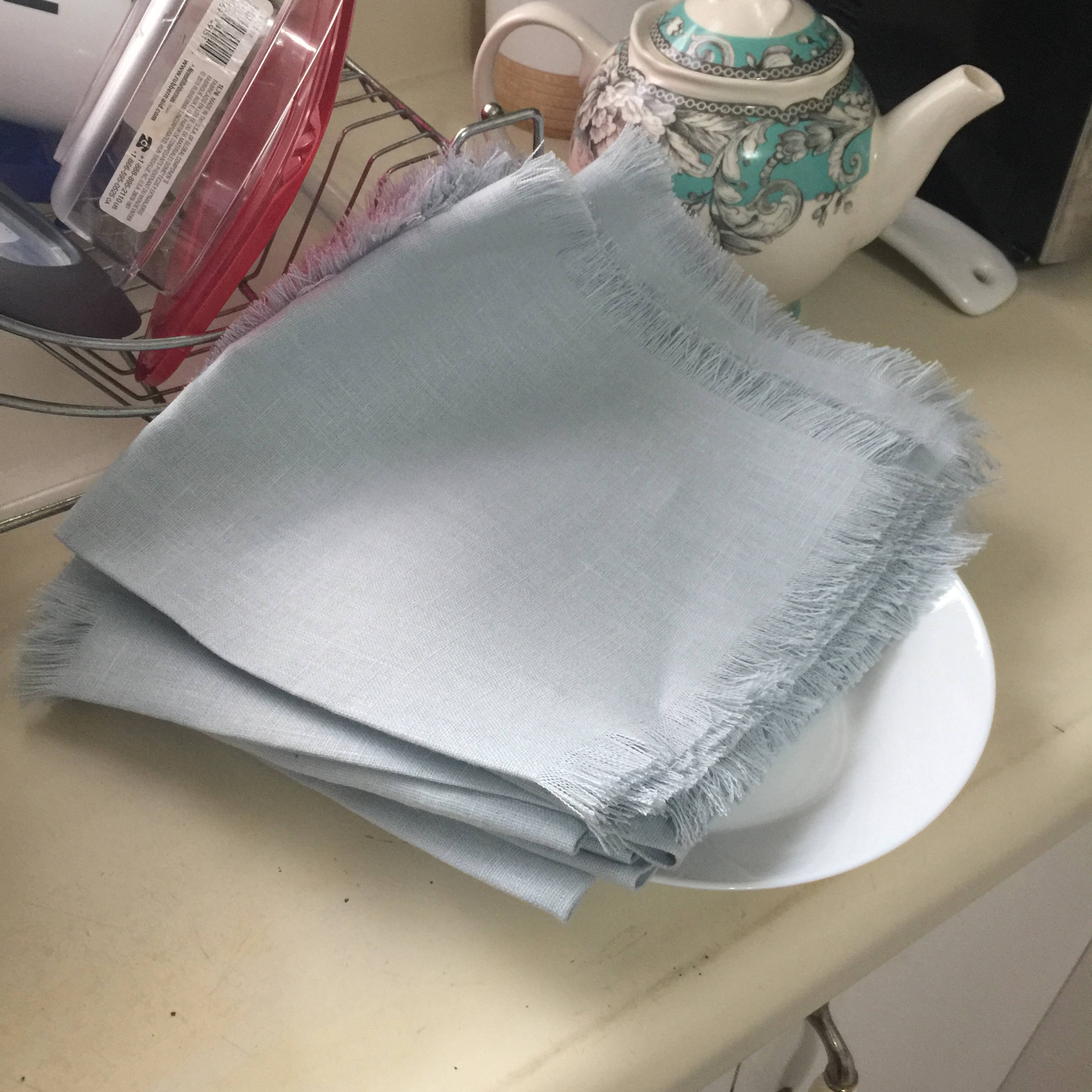 Dusty Blue Napkins Large Hand frayed baby blue linen napkins Etsy