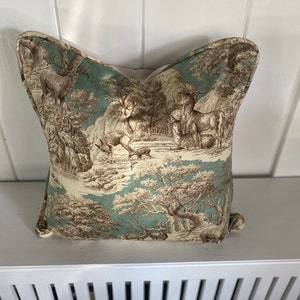 French Country Throw Pillows| Toile Cushions| Reindeer Throw Pillows|  Sage Green Toile Pillow