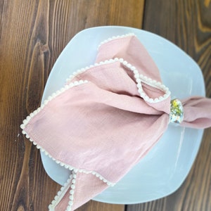 Linen Napkins | Country Napkins | Pom Pom Napkins | Rose Napkins | Farmhouse Napkins | Wedding Napkins |Sweet Sixteen Napkins | Mother’s Day