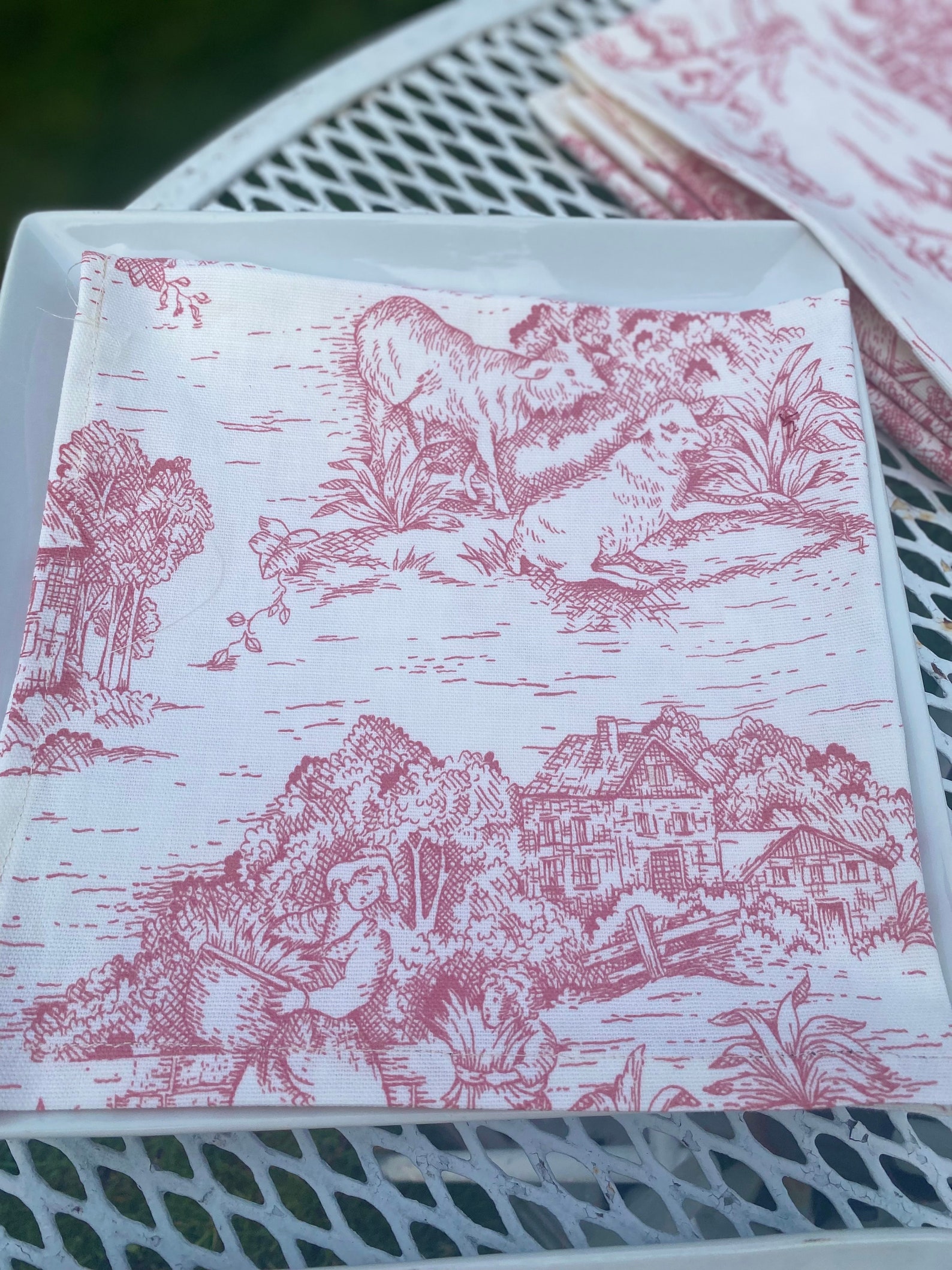 Blue Toile Napkins French Country Napkins Farmhouse Etsy