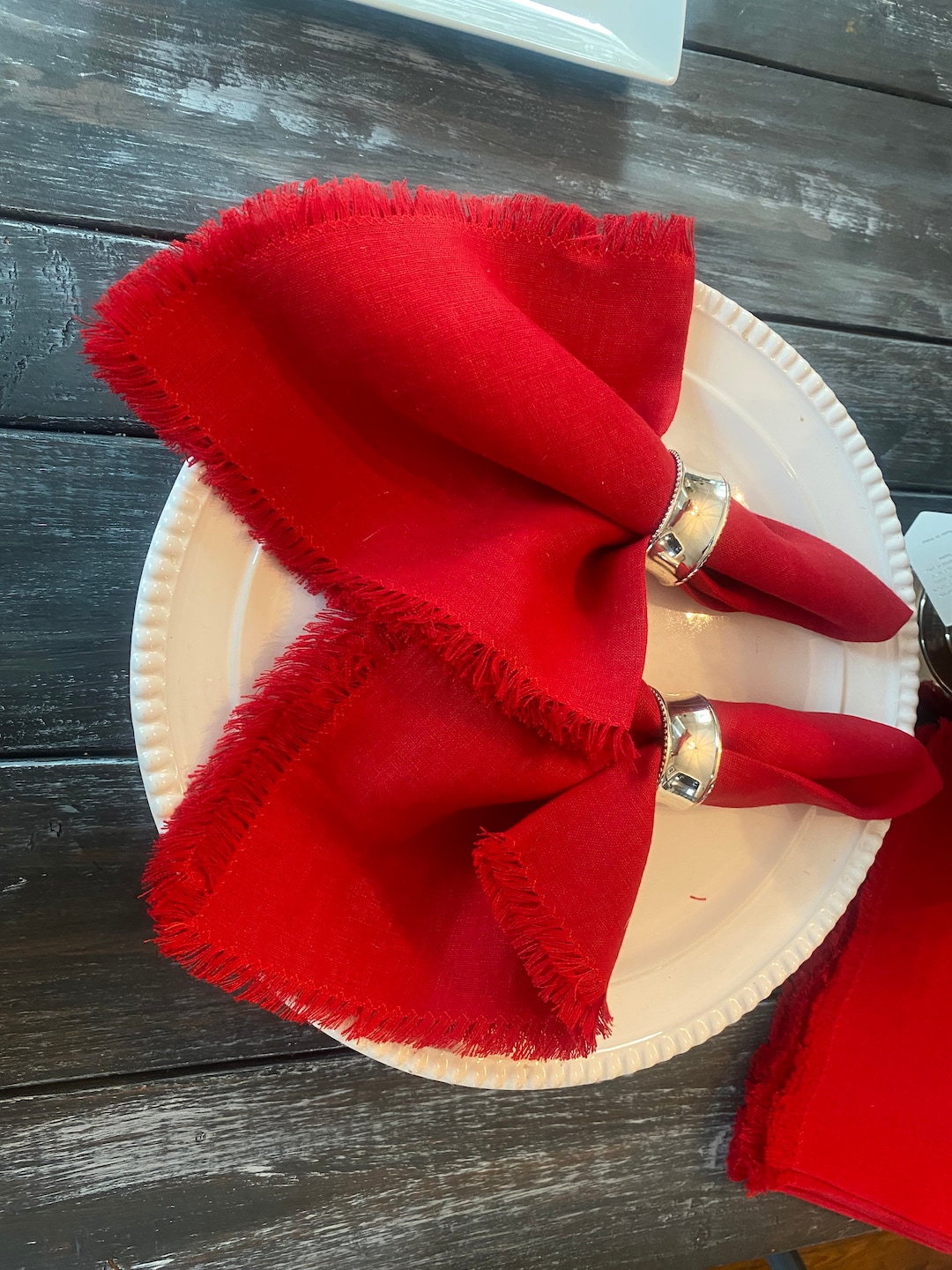 Red Linen Napkins Valentines Napkins Farmhouse Napkins Cottage Core
