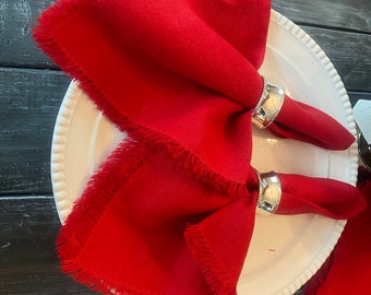 Red Linen Napkins | Valentines Napkins | Farmhouse Napkins | Cottage Core| Shabby Chic