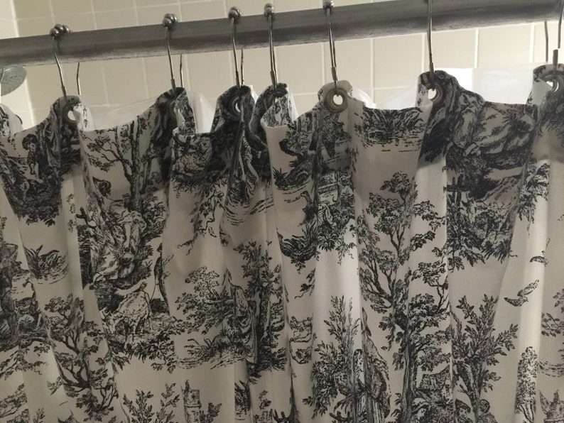 Black and white Jamestown toile fabric shower curtain Etsy