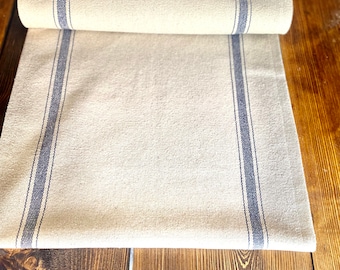 Rustic Grain Sack Table Runner: Cream & Navy Stripes