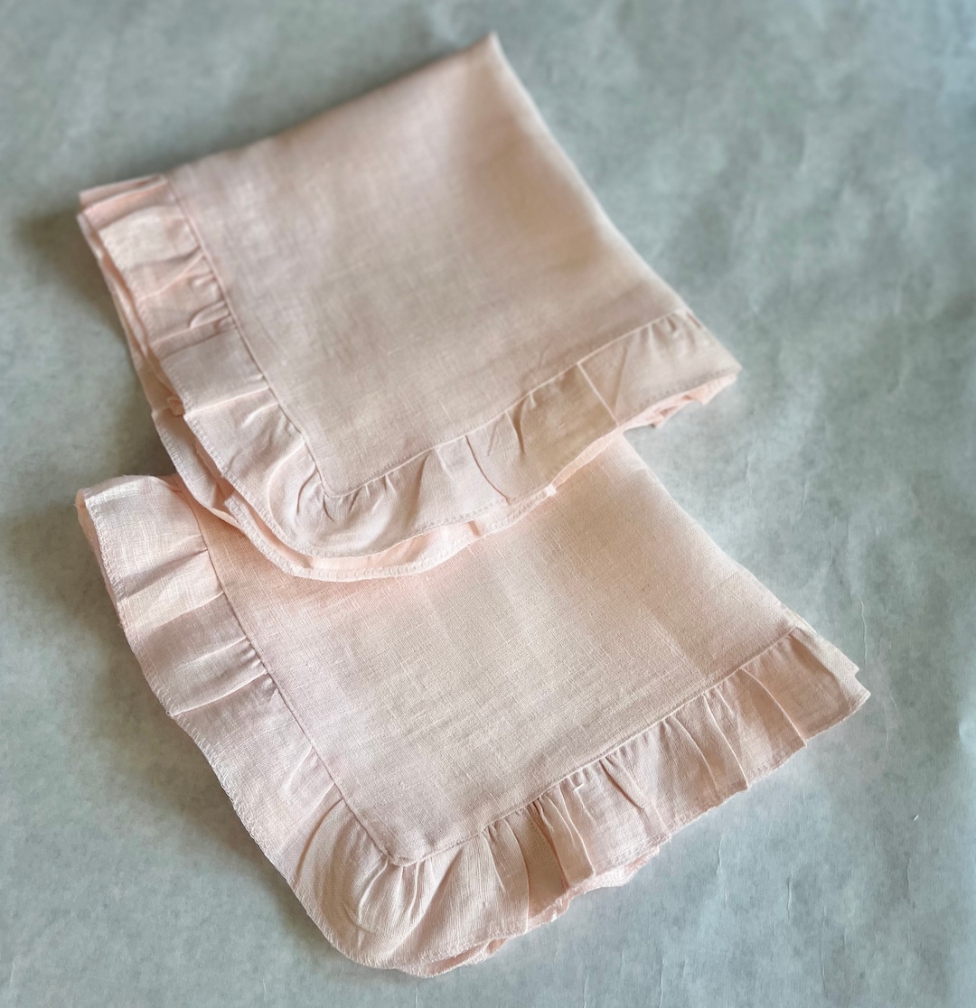 Ruffled Linen Napkins Pink Napkins Cottage Napkins Country Napkins Cottage Core Napkins