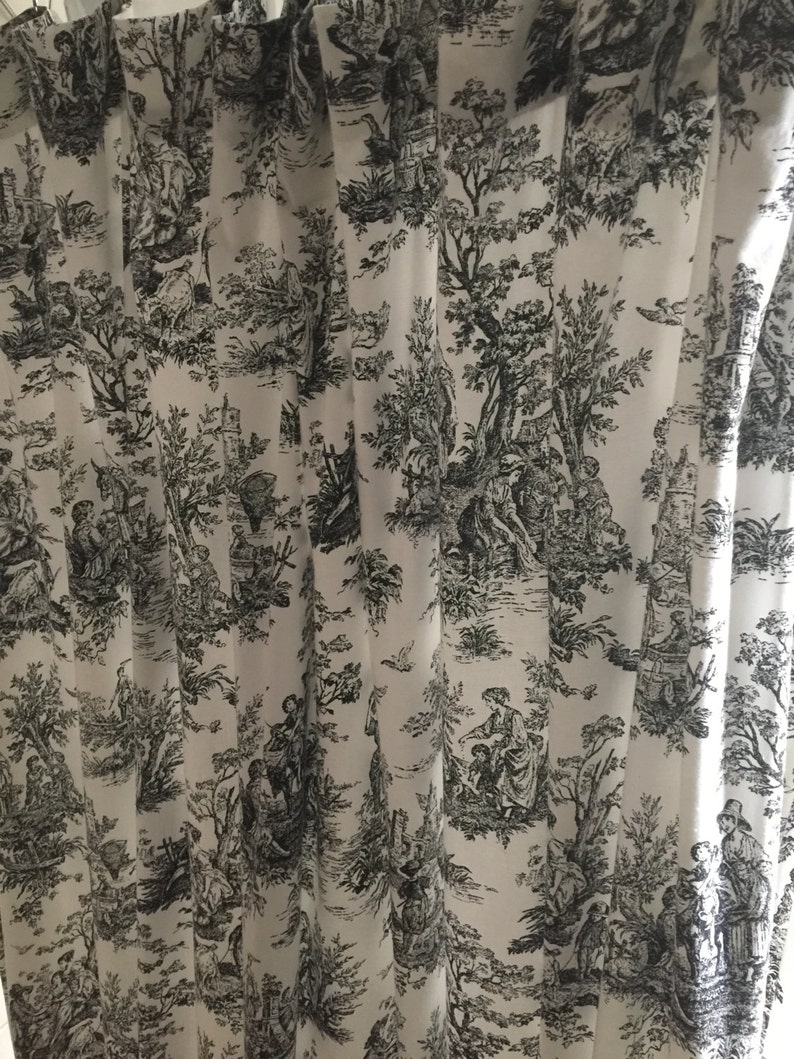 Black and white Jamestown toile fabric shower curtain Etsy