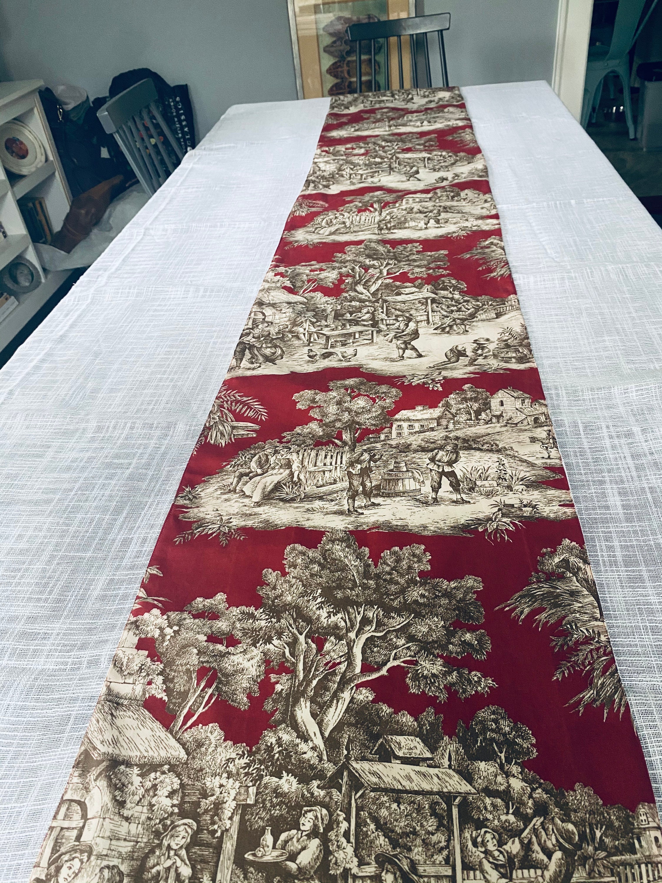 French country Table runner Extra long toile runner. Etsy