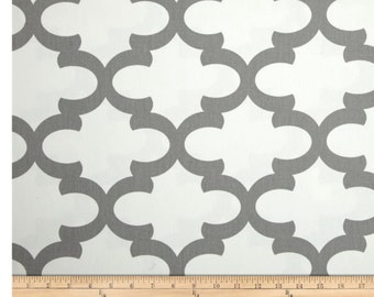 Extra wide gray and white  cotton twill and cotton duck shower curtain