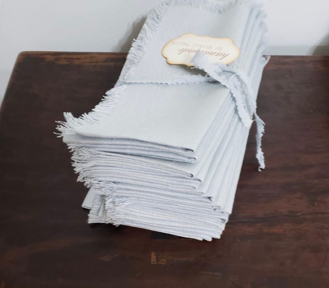 Dusty Blue Napkins Large Hand frayed baby blue linen napkins Etsy