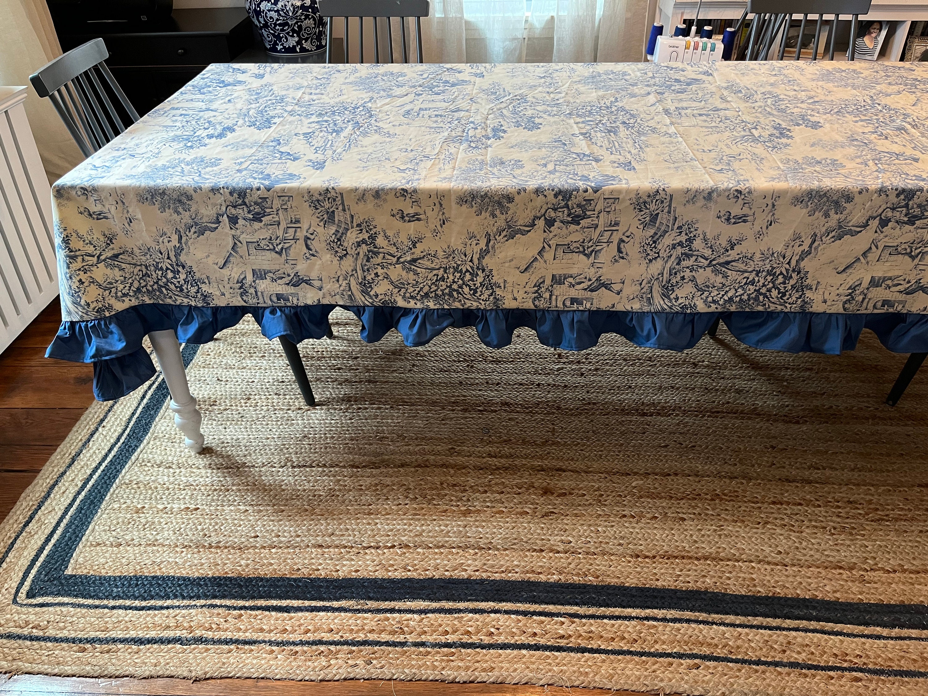 Passover Tablecloth French Country Tablecloth Blue Tablecloth Toile Tablecloth Shabby Chic Tablecloth Country Tablecloth