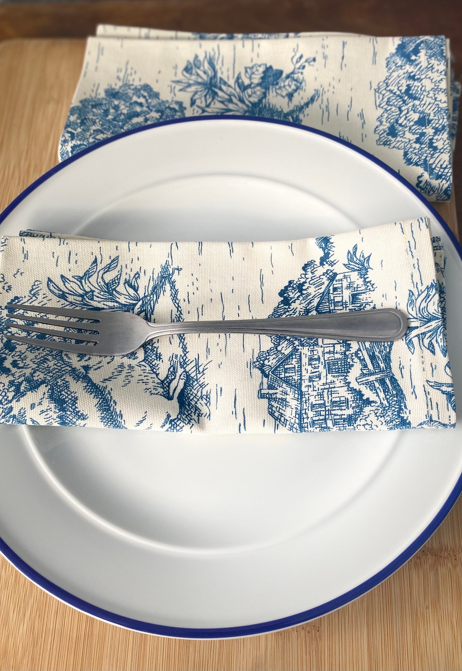 Blue Toile Napkins French Country Napkins Farmhouse Etsy