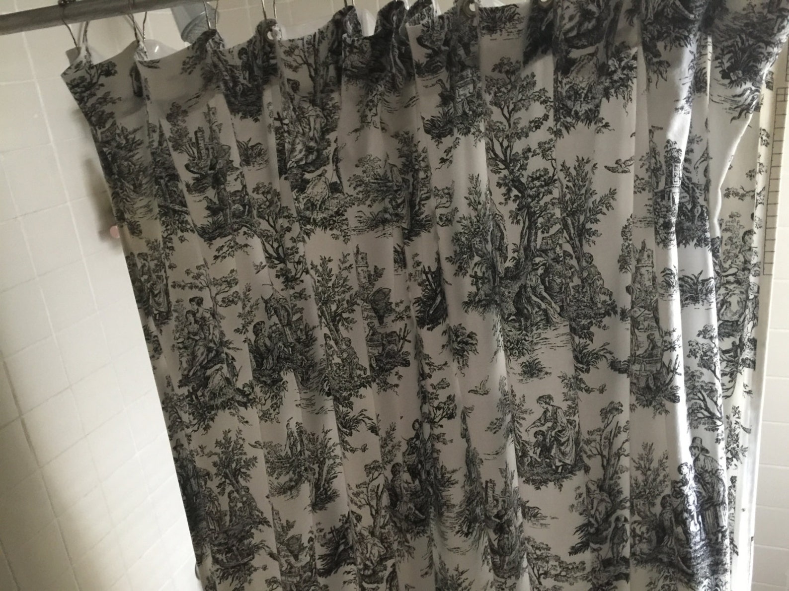 Black and White Jamestown Toile Fabric Shower Curtain Etsy