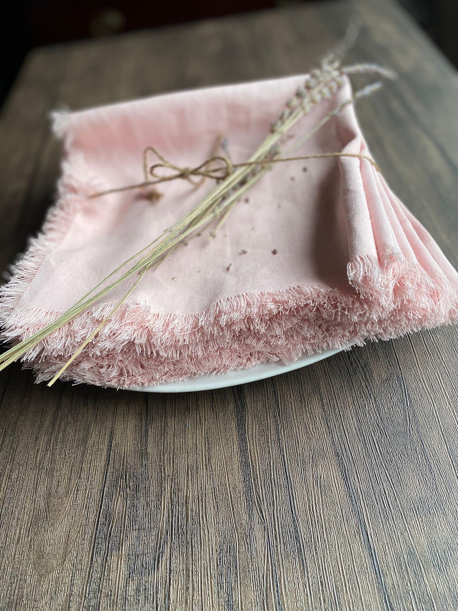 Bulk Napkins Fringed Edge Napkins Pink Linen Napkins Etsy