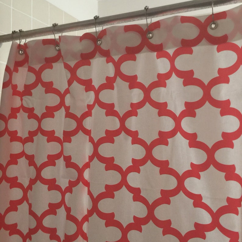 Handmade Salmon And White Shower Curtain Extra Wide Fabric Image 0