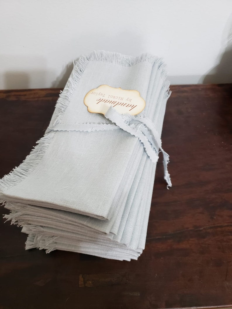 Dusty Blue Napkins large Hand Frayed Baby Blue Linen Napkins Etsy