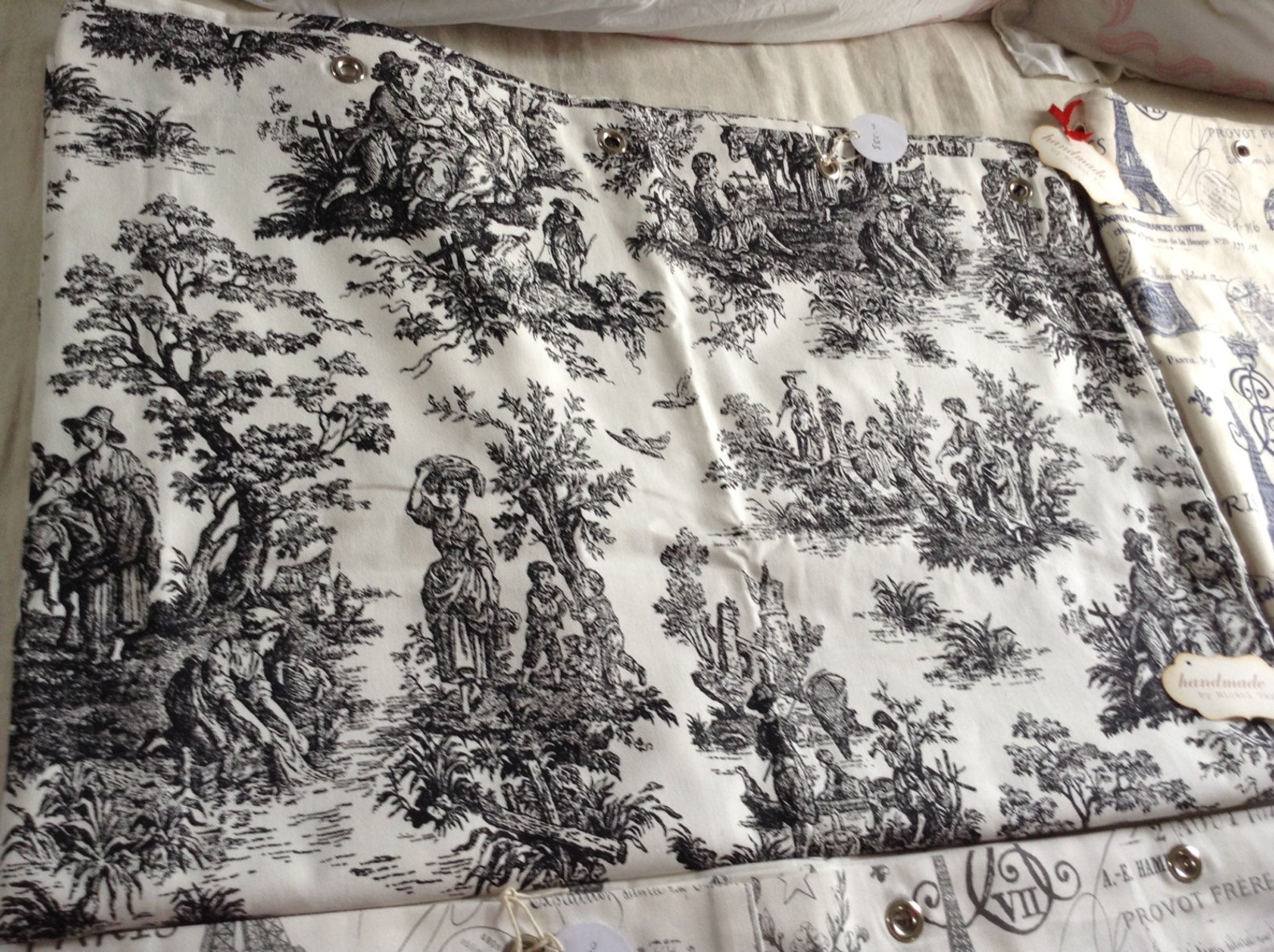 Black and White Jamestown Toile Fabric Shower Curtain Etsy