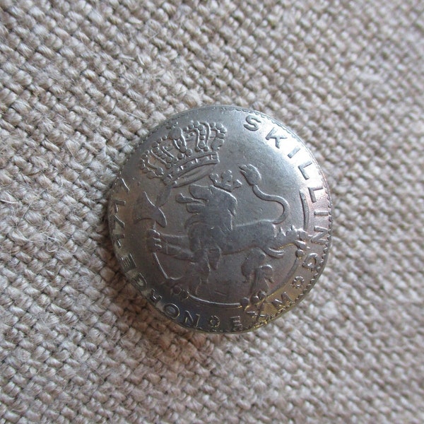 Norway 24 Skilling 1777 Coin Button King Frederik V Lion & Crown Vintage E Marthinsen Tonsberg Norwegian Button