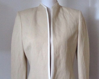 Leinenblazer Sz 4 Kasper Creme & Weiß Blazer mit offener Vorderseite, klassische gefütterte Leinenjacke, Damen-Blazer aus Leinen in Elfenbein, Klein oder XS, Größe 4