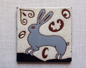 Vintage Italian Tile 6" Rabbit Ceramic Tile Rabbit Wall Hanging