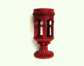 Vintage Candle Holder Red Wood Grain Composite Gothic Candle Holder Pedestal Candle Holder