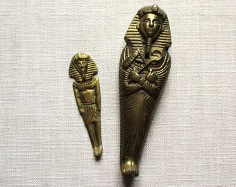 Brass Sarcophagus Box & Pharaoh Vintage Mummy Coffin 1970's Egyptian Box