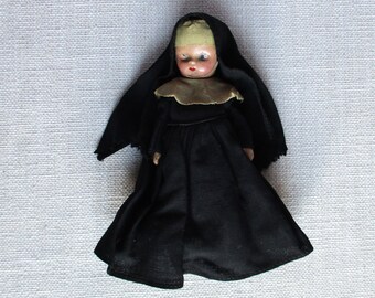 Composition Nun Doll Antique Vintage 5" Small Nun Doll