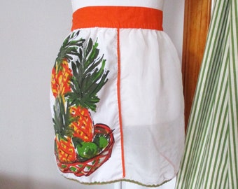 Delantal vintage Transparente y estampado de frutas Piña tropical retro Medio delantal vintage