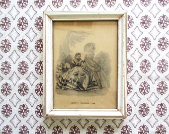 Godey's Fashions Print Framed Vintage Dress Art Small Wall Hanging