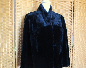 Vintage Rabbit Fur Cape Mod Short Pile Black Cape